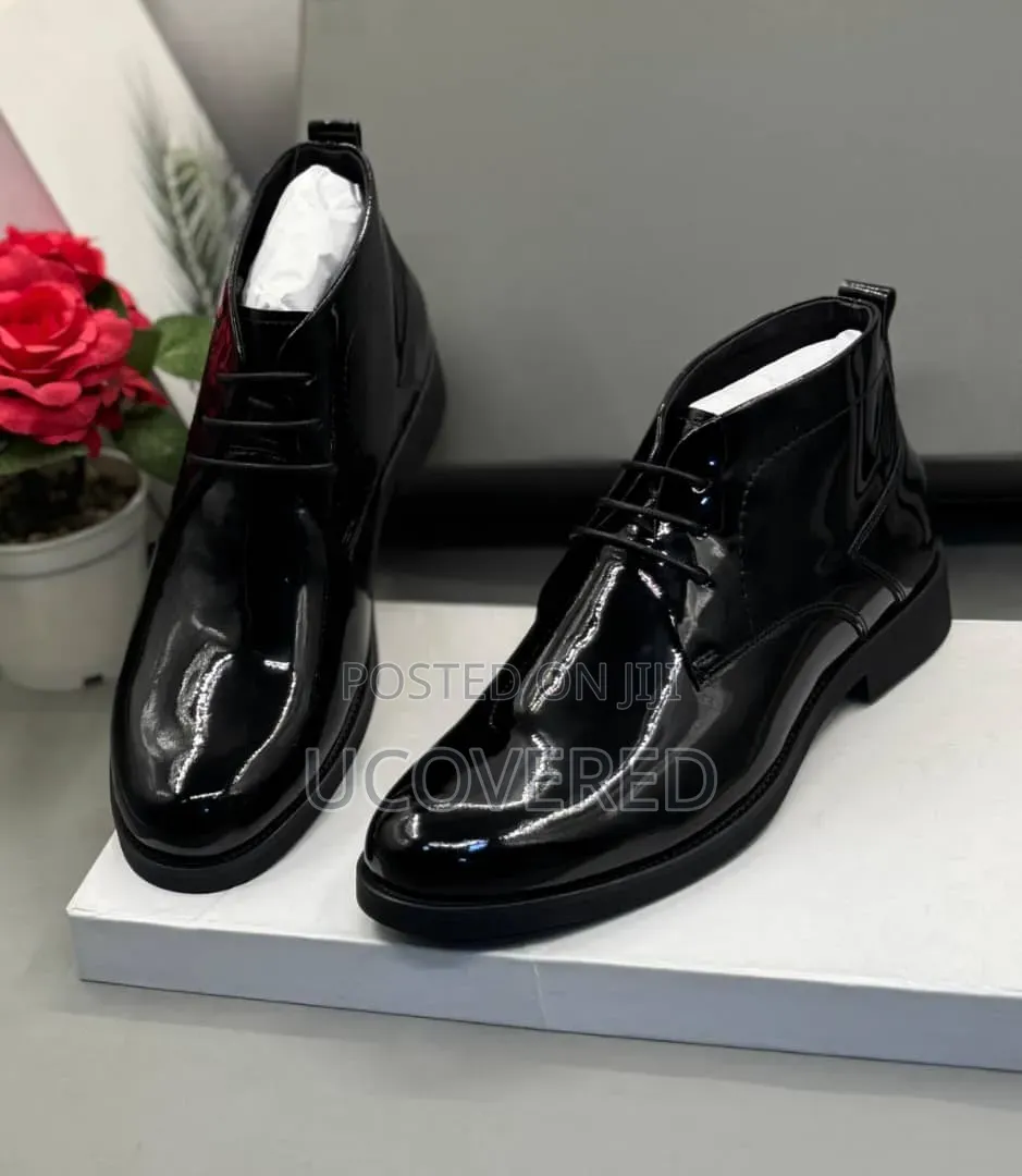 Glossy Black Billionaire Mens Mirror Lace Boots F