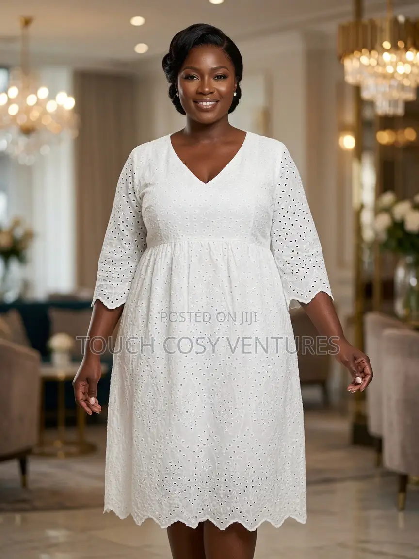 Timeless White Eyelet Lace Midi Dress (Xl/Uk Size 12)