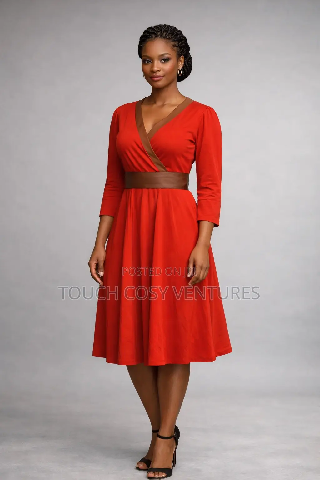 Elegant Red Wrap-Style Midi Dress (Uk Size 14/16, 2xl)