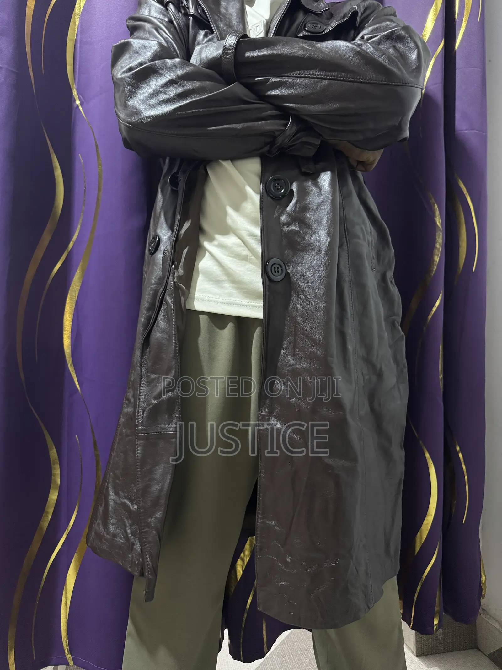 Double-Breasted Leather Trench Coat