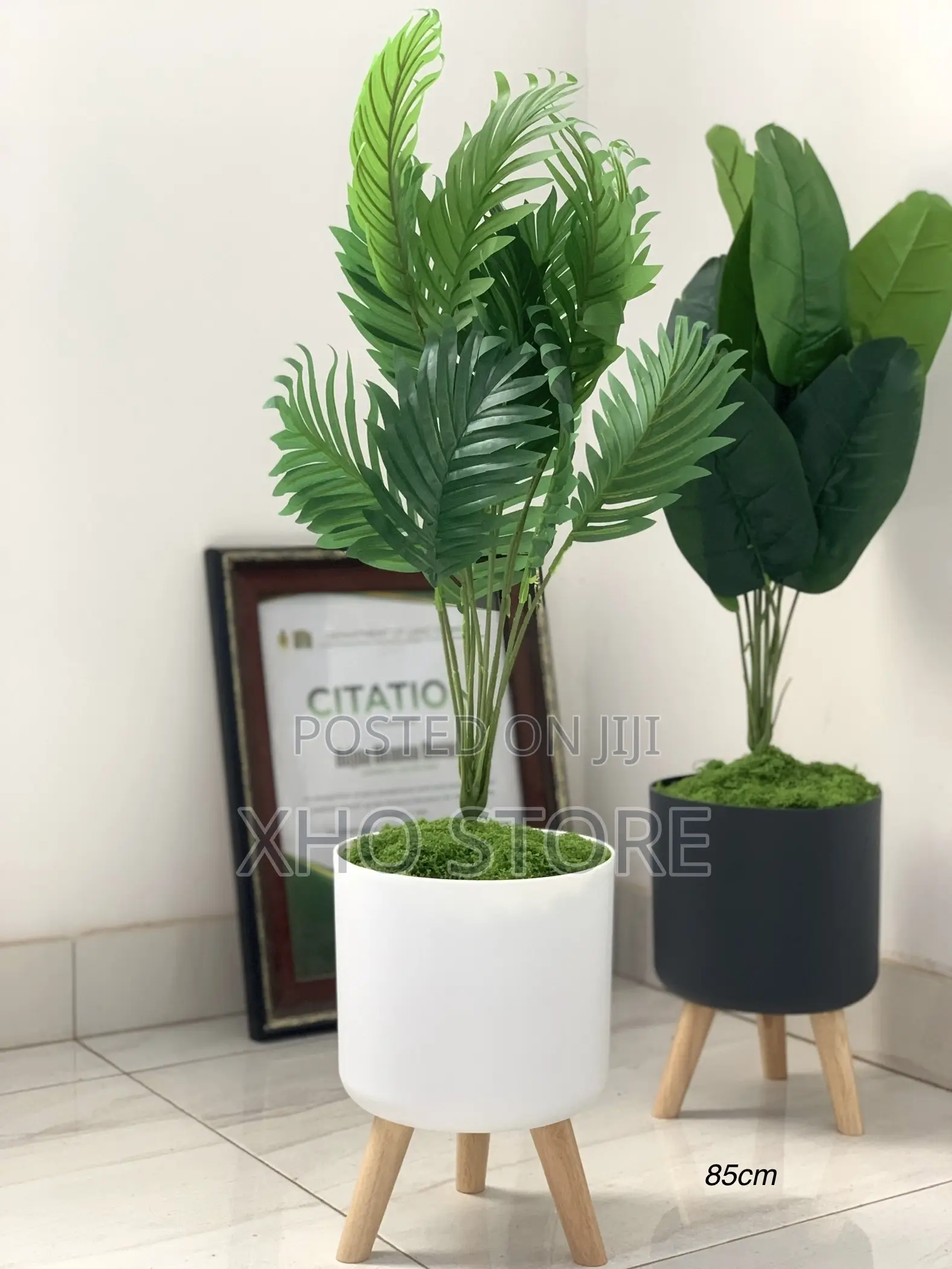 Modern Indoor Artificial Potted Plants Wooden Stands Flower Pot Vase