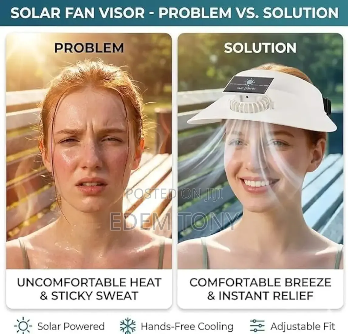 Drumstone Rechargeable/Solar Fan Sun Visor Hat for Women Men