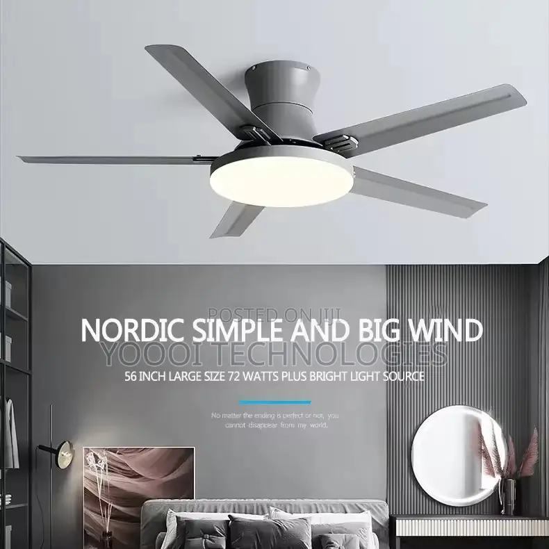 Grey 52” 5 Blade Chandelier LED Fan Light