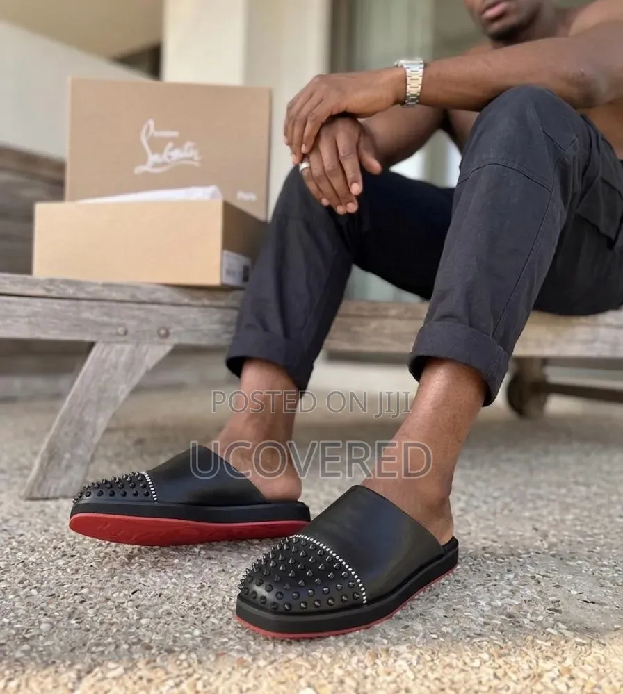 Christian Louboutin Spikeasy Black Leather Slippers