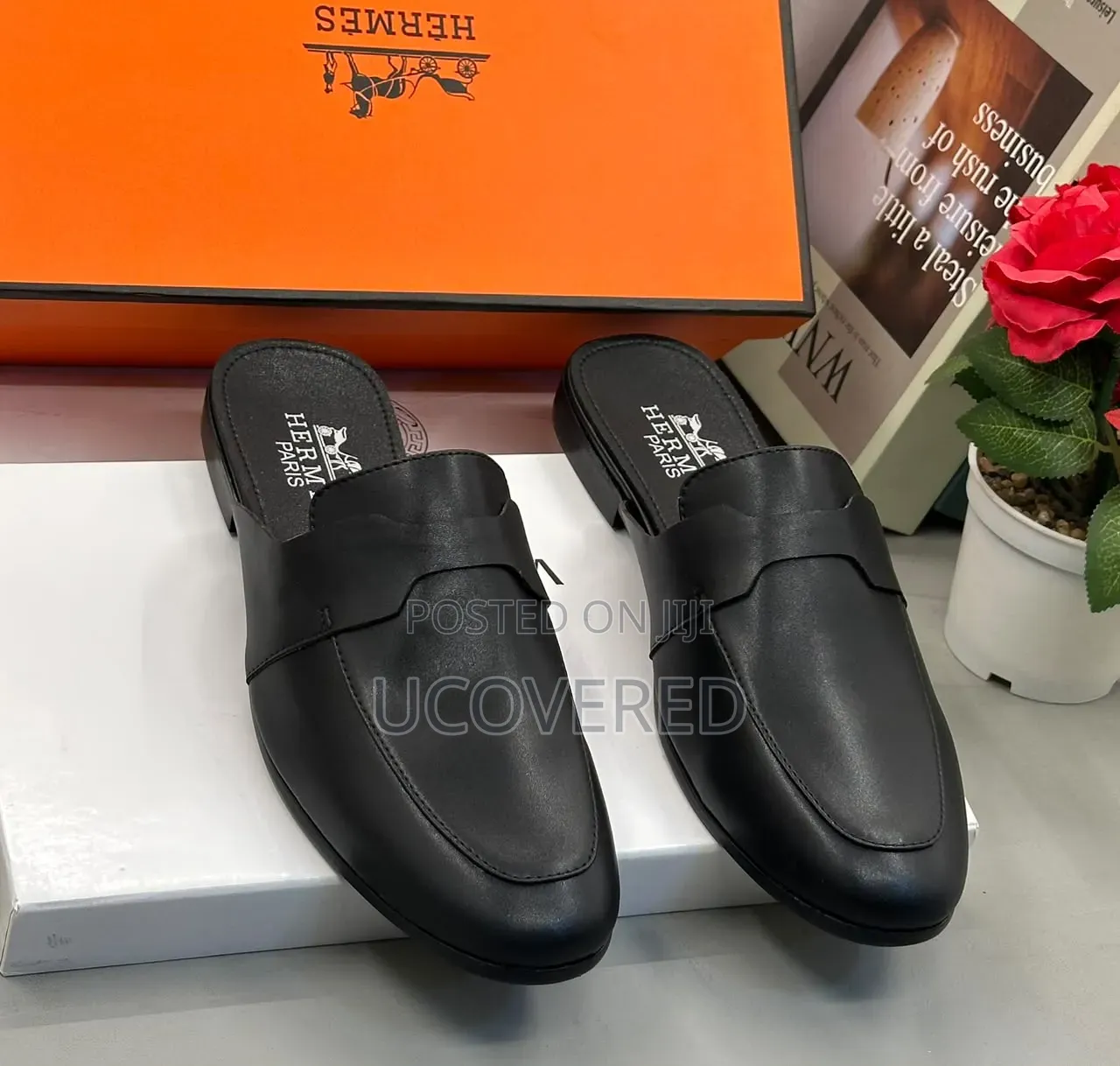Black Leather Hermès Mules
