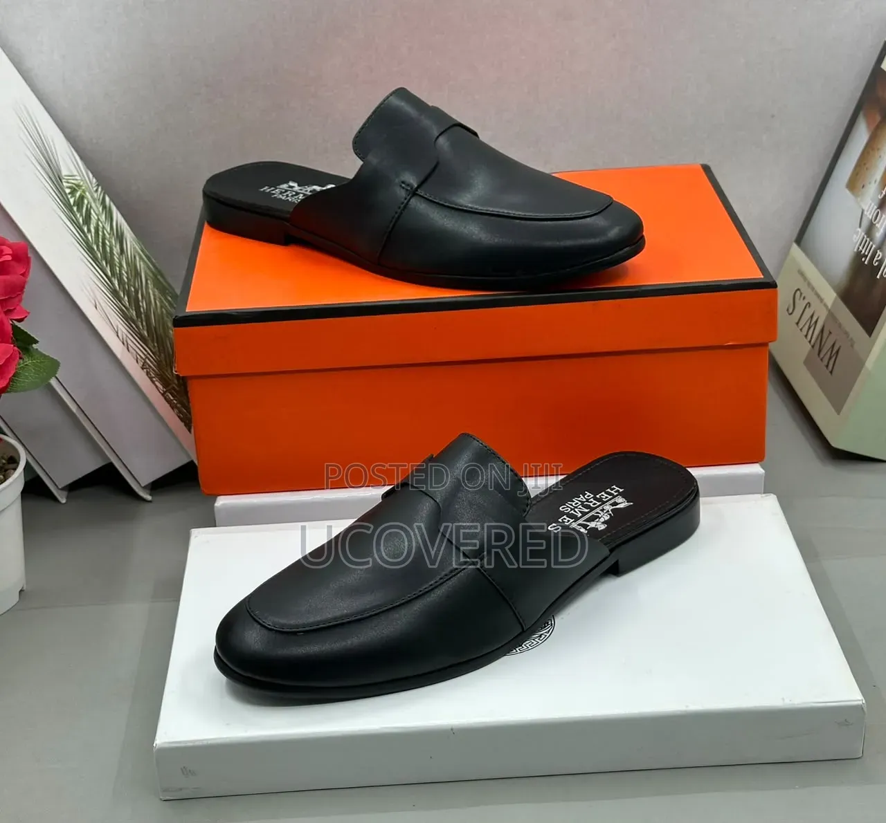 Black Leather Hermès Mules