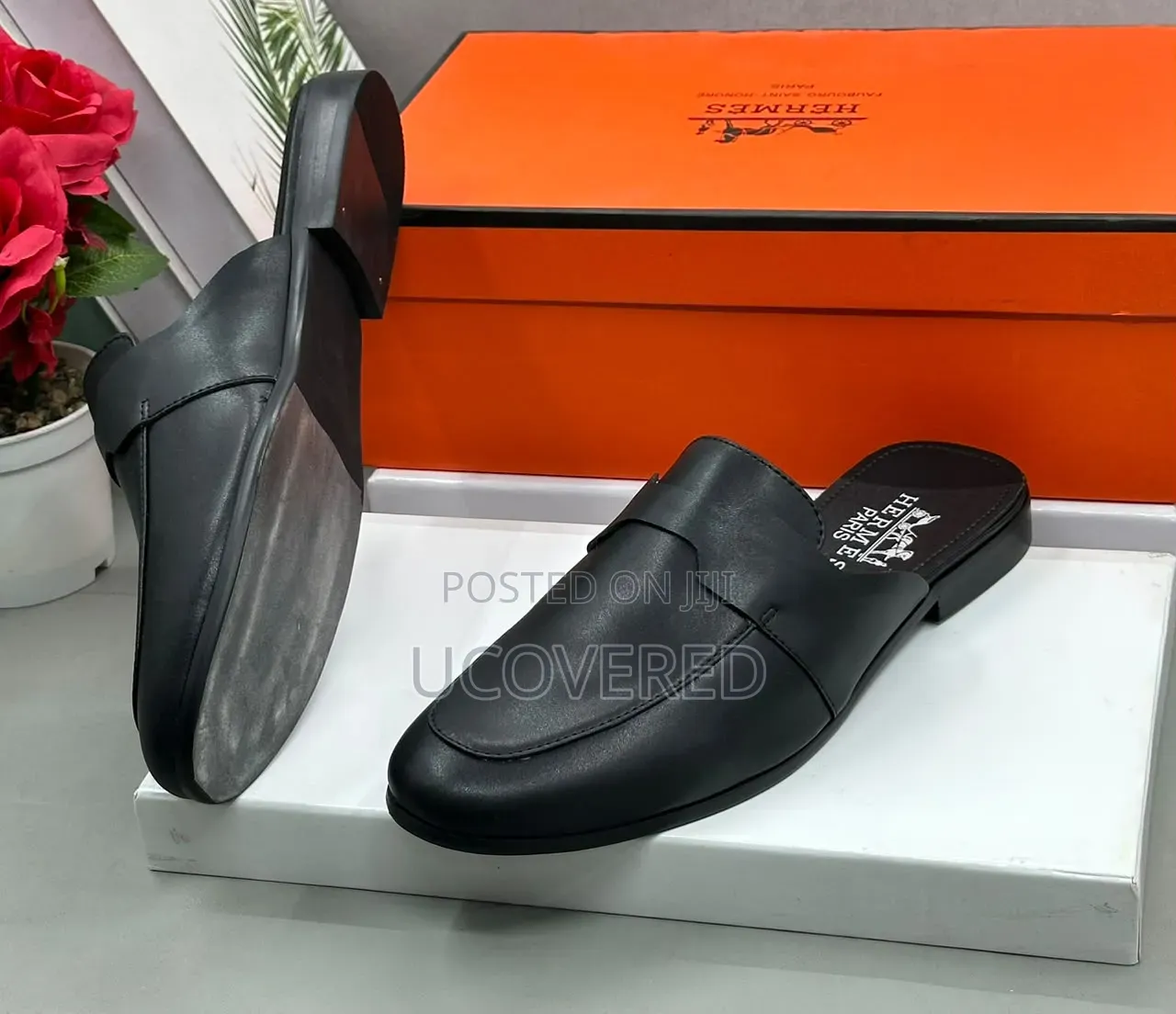 Black Leather Hermès Mules