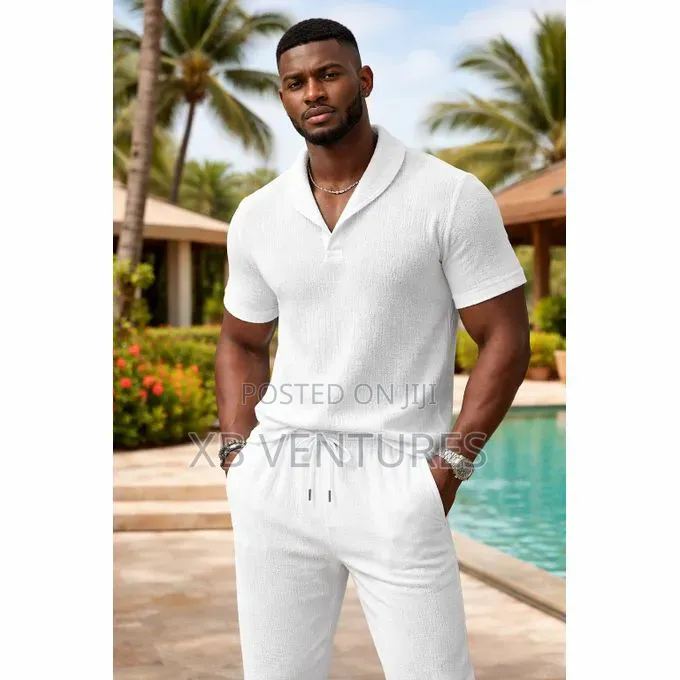 Men's T-Shirts Short-Sleeve and Pants Set – Comfortable Textured Fab