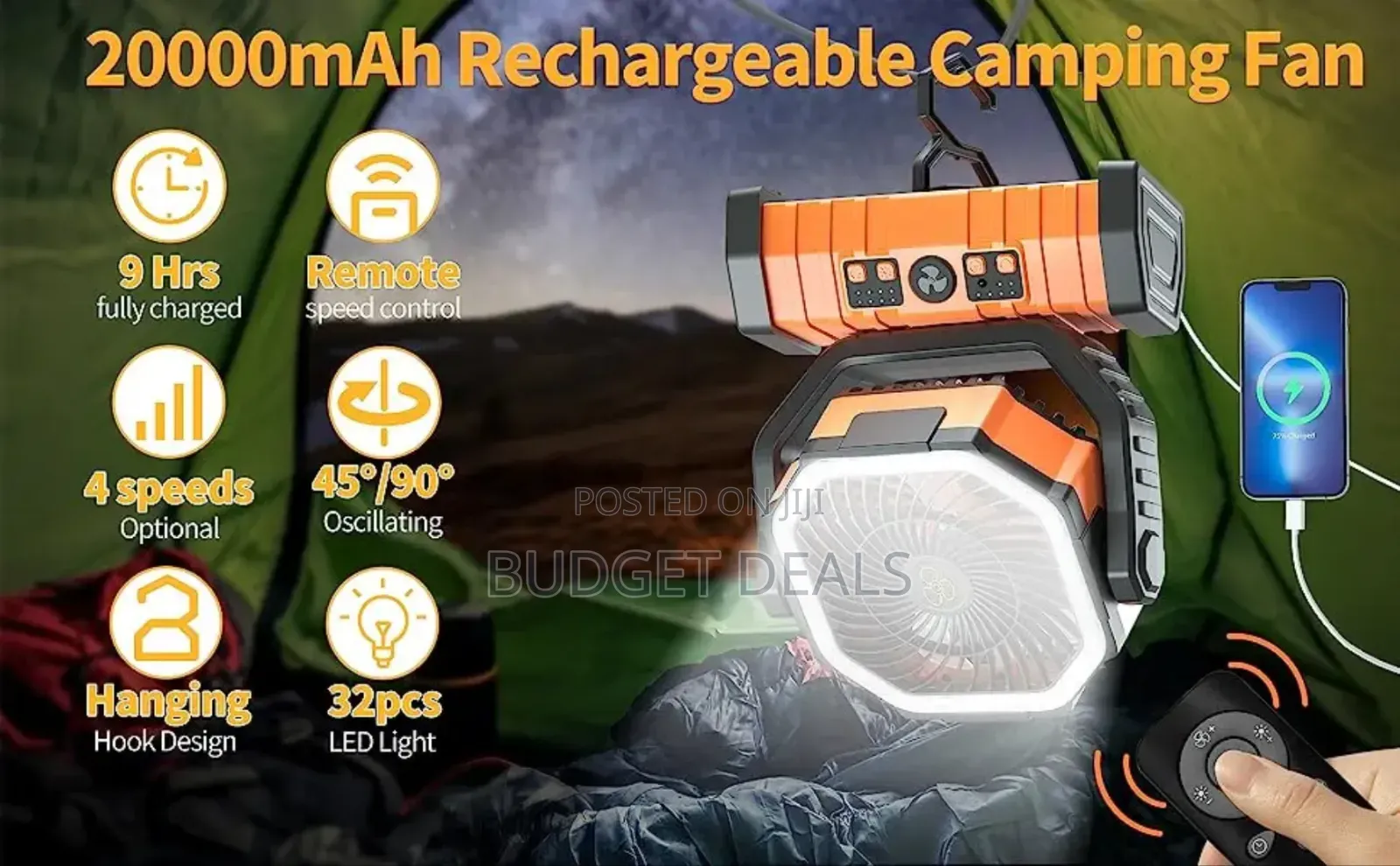 Multifunctional Rechargeable Fan With Power Bank and Light