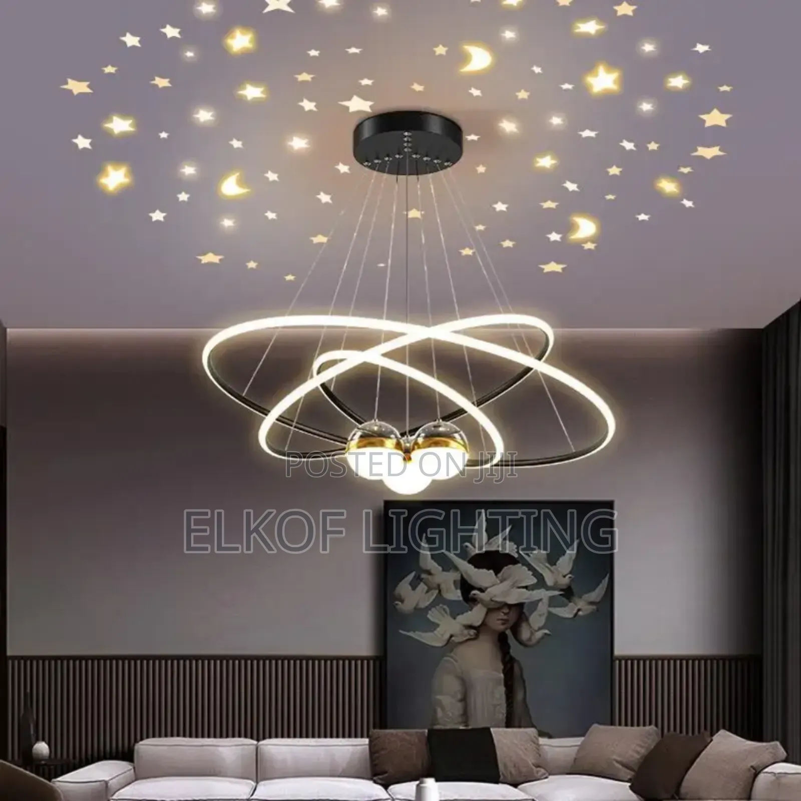 Circle Hanging 20+40+60cm Pendant 3 Ring Black Luxury Chandelier