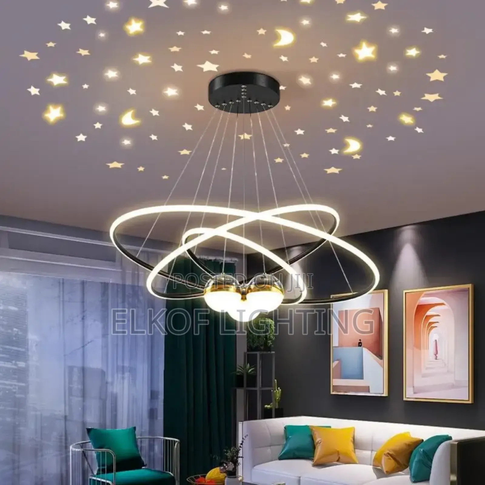 Circle Hanging 20+40+60cm Pendant 3 Ring Black Luxury Chandelier