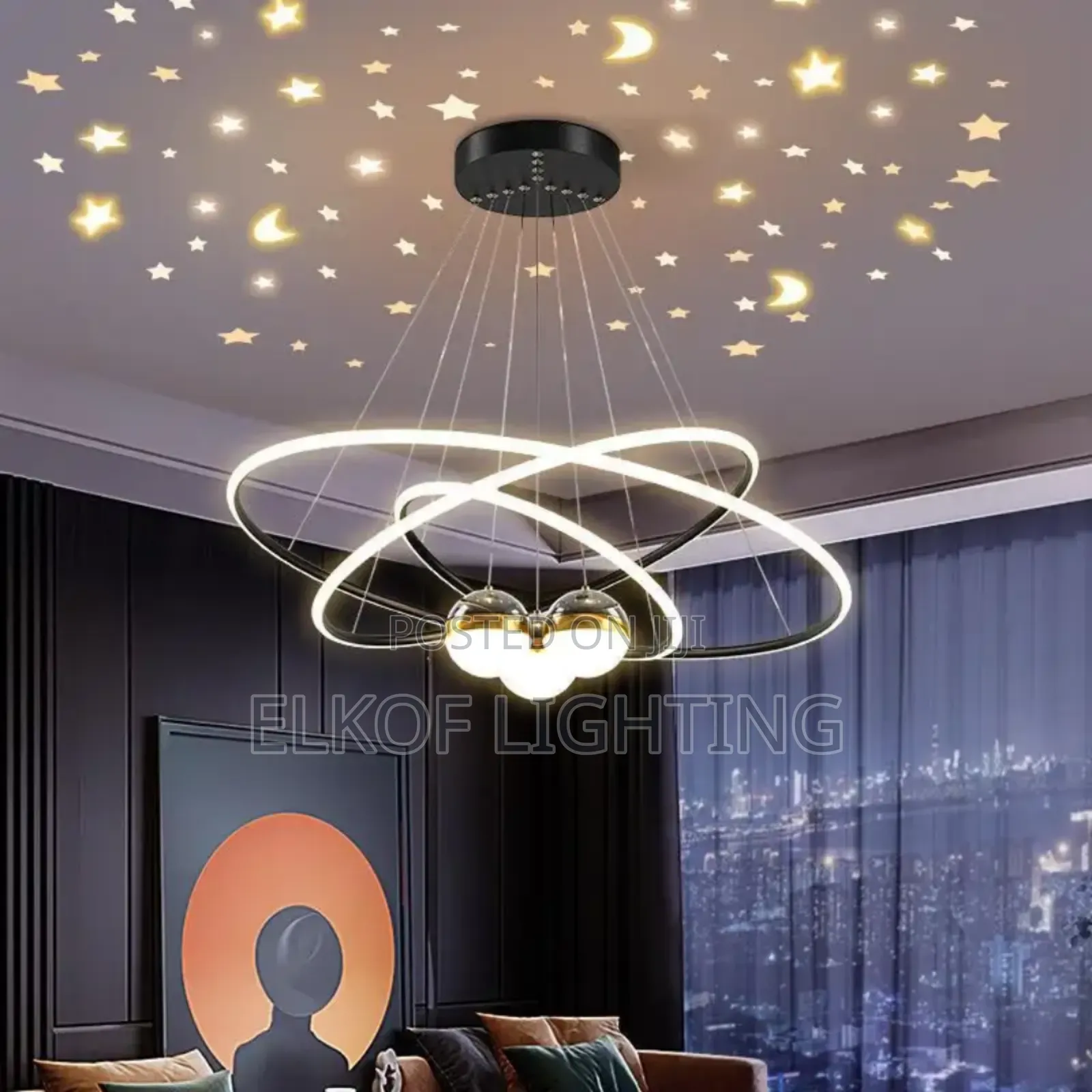 Circle Hanging 20+40+60cm Pendant 3 Ring Black Luxury Chandelier