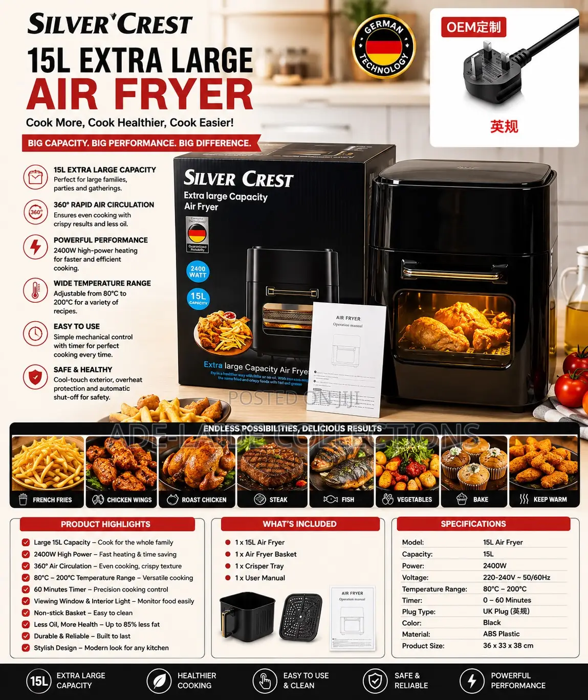 Silvercrest Air Fryer-15l