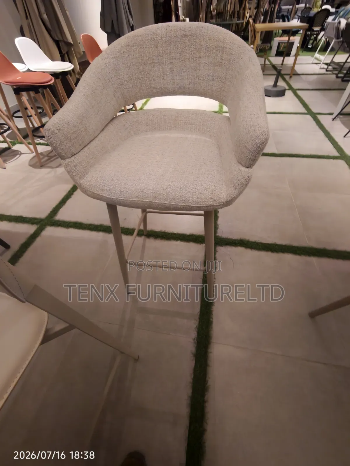 Bar Stool Beige Fabric Bar Stool