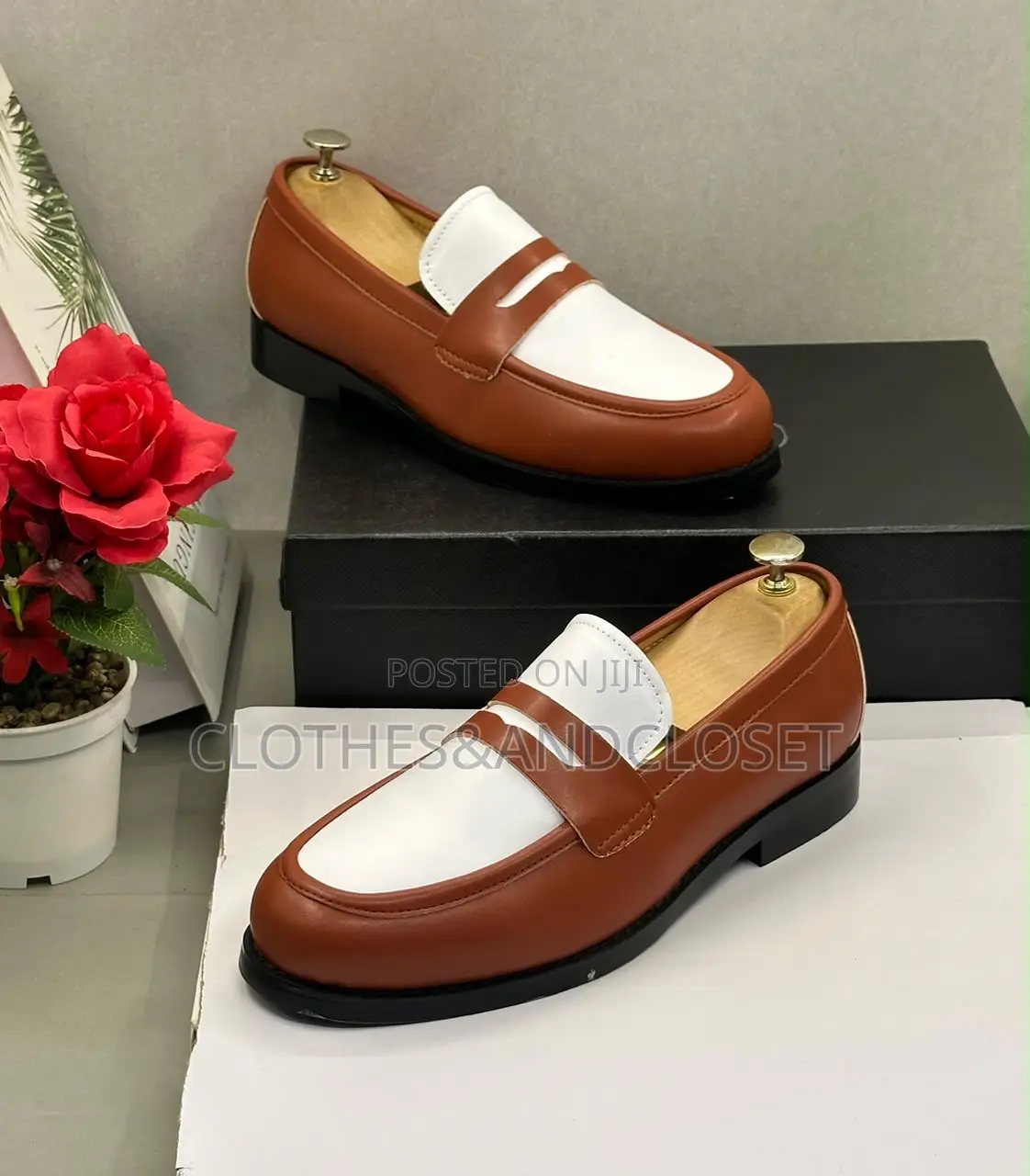 Brown White Men's Leather Penny Loafers | Executive Shoes