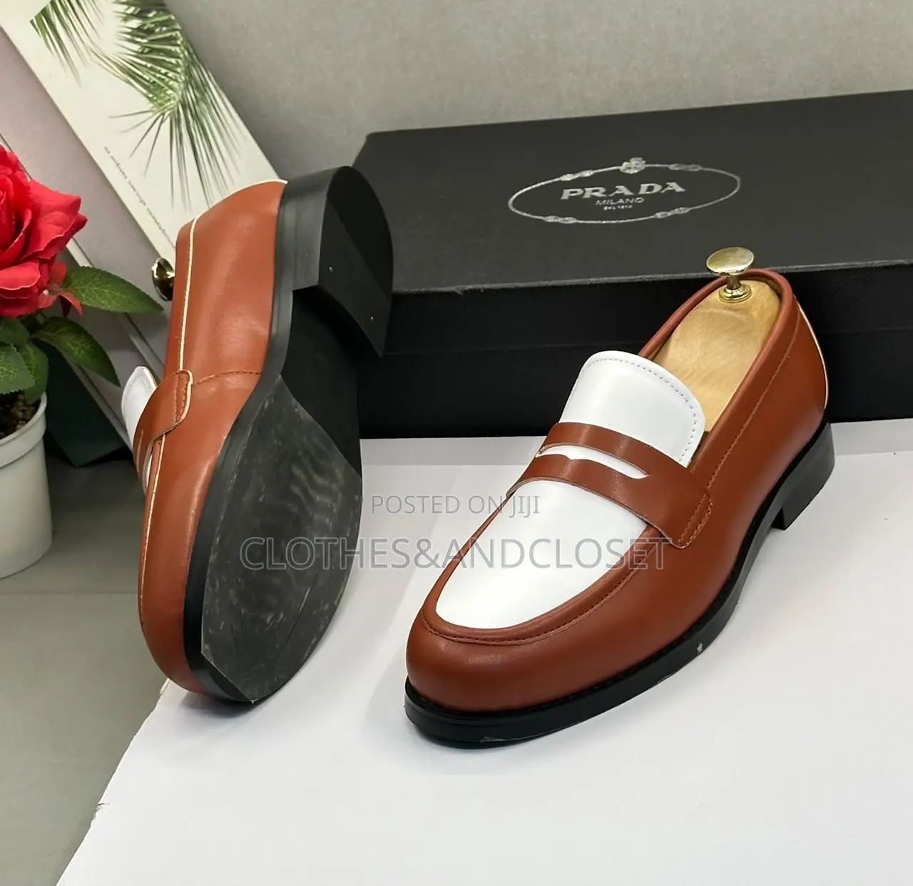 Brown White Men's Leather Penny Loafers | Executive Shoes