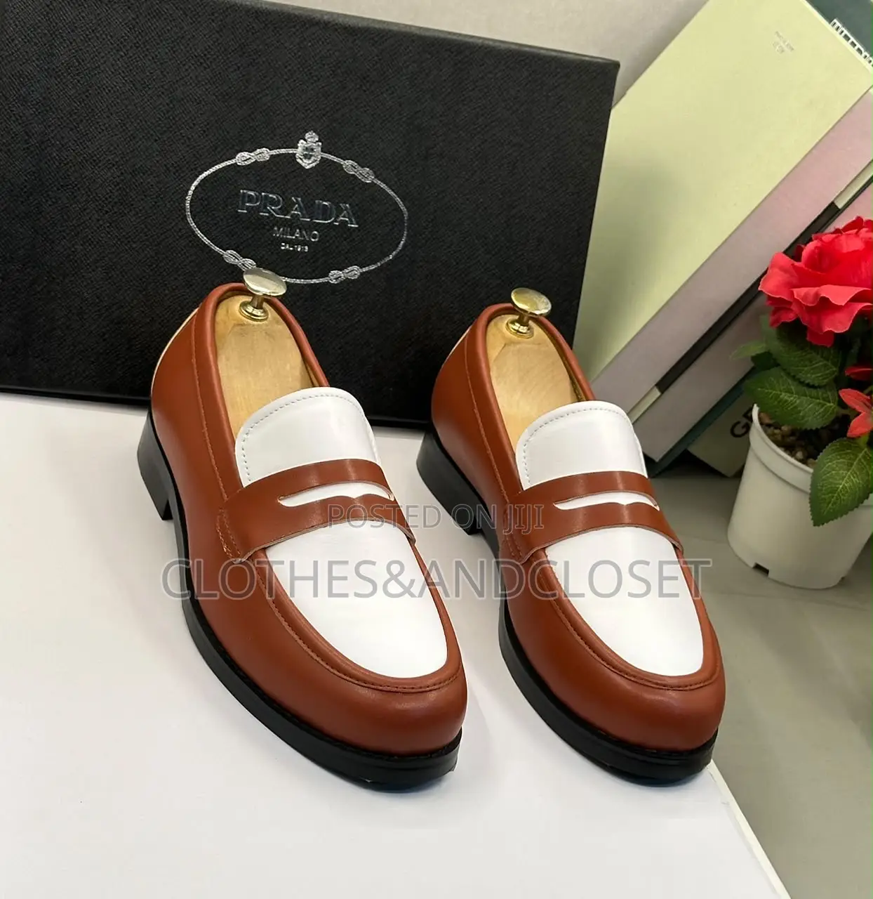 Brown White Men's Leather Penny Loafers | Executive Shoes
