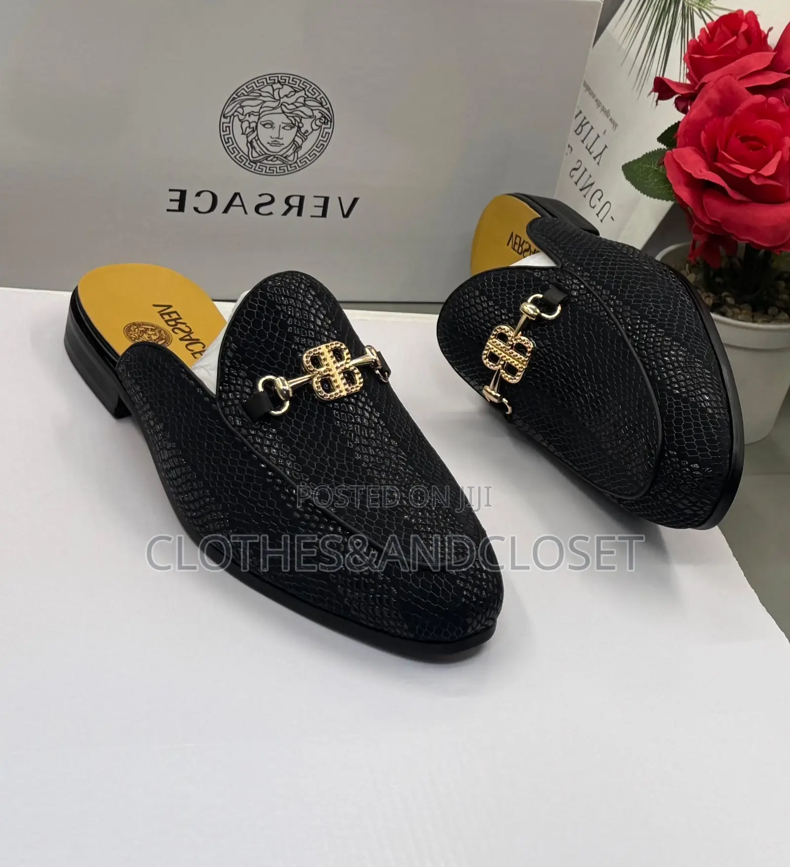 Brand New Versace Men’s Designer Half Shoe Mules-Black