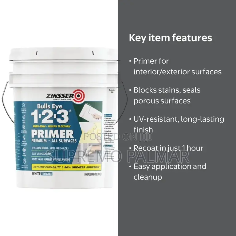 Water-Based Primer 18.93 L –Interior Exterior Stain Blocking Primer