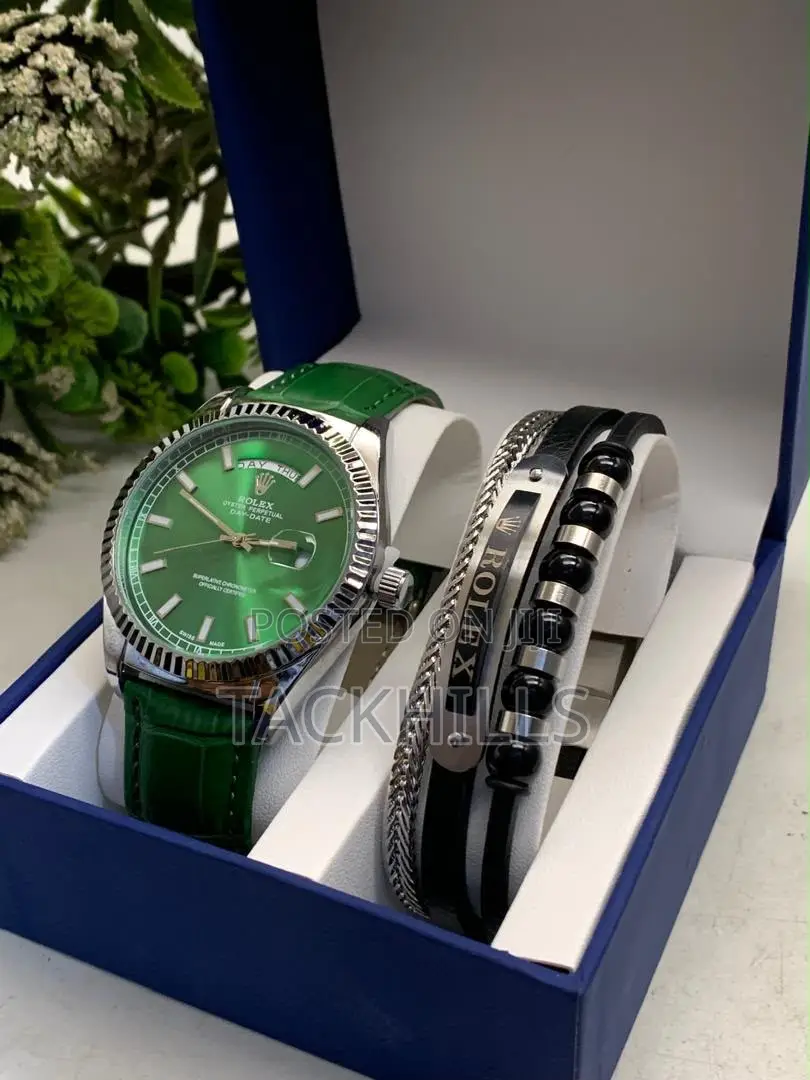 Rolex Leather Watch and Bracelet
