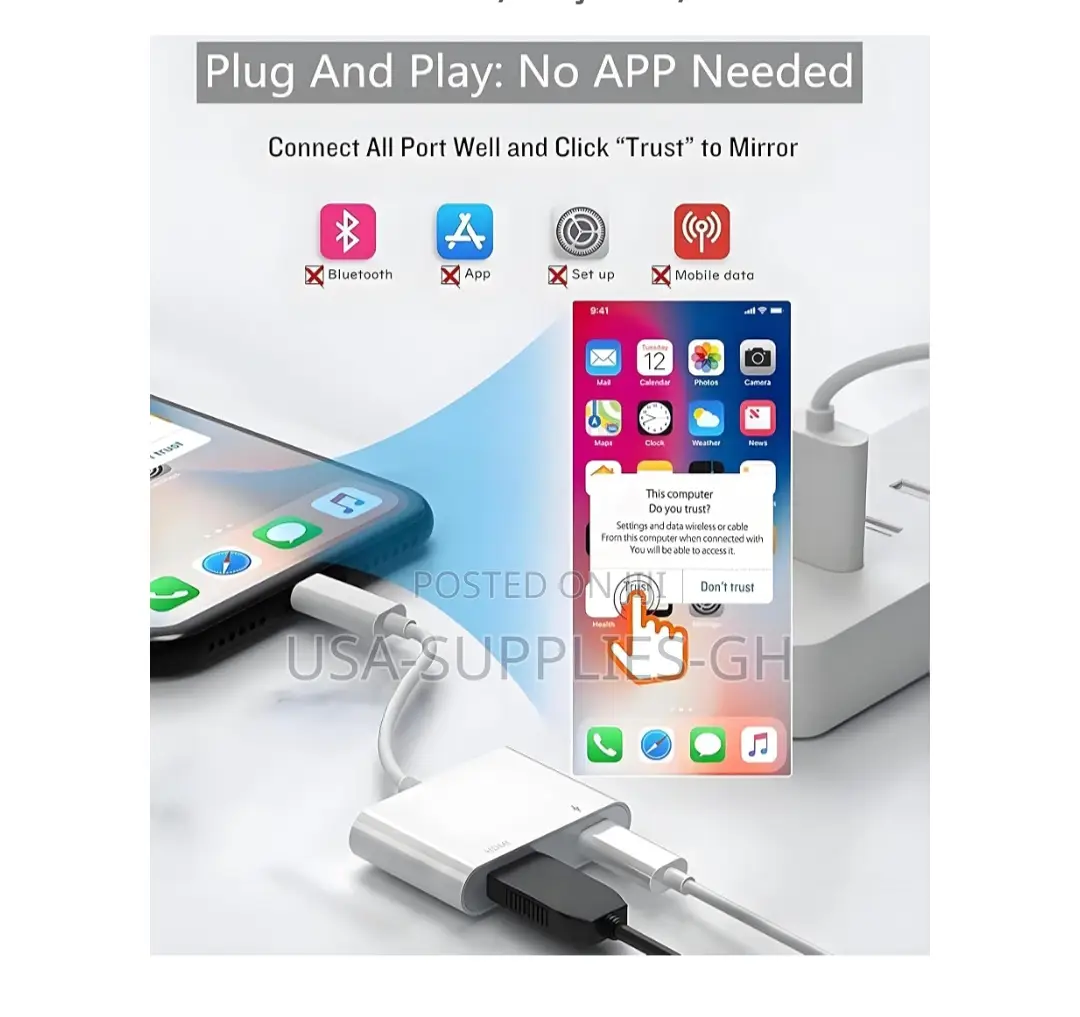 Apple Mfi Certified Lightning to Hdmi Adapter for iPhone From Usa