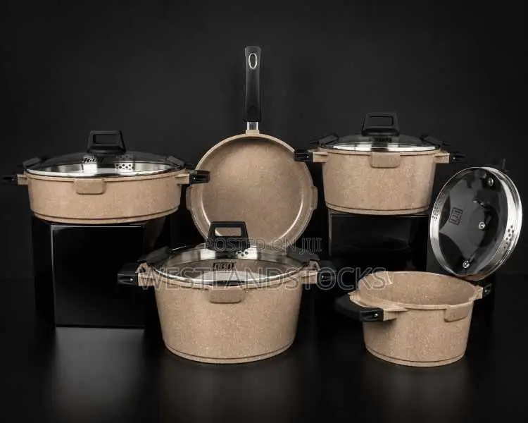 5-Piece Non-Stick Cookware Set, Featuring Stylish Speckled Stone
