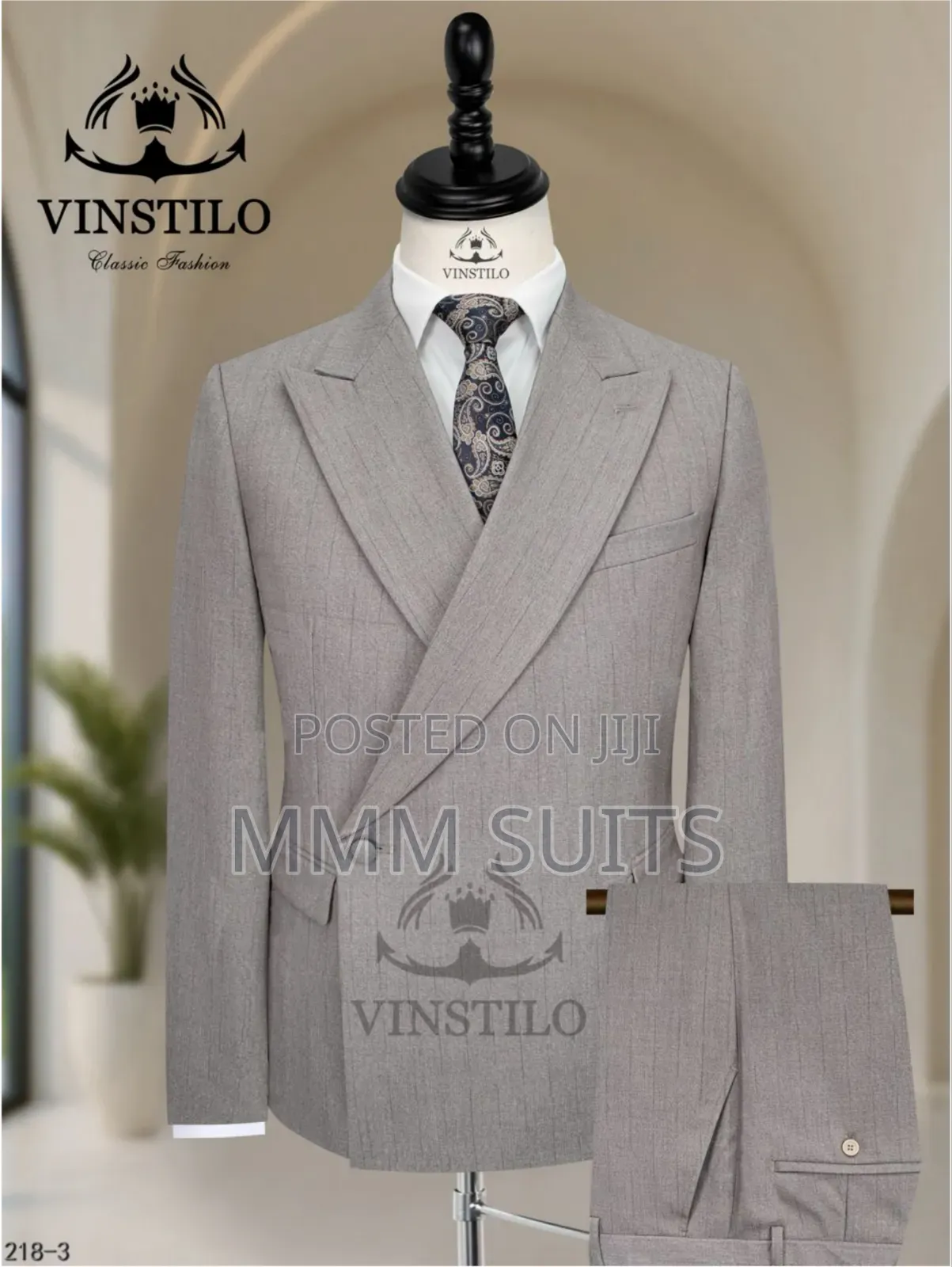 Beautiful Turkish 2-Piece Double-Breasted Men's in Light Gray