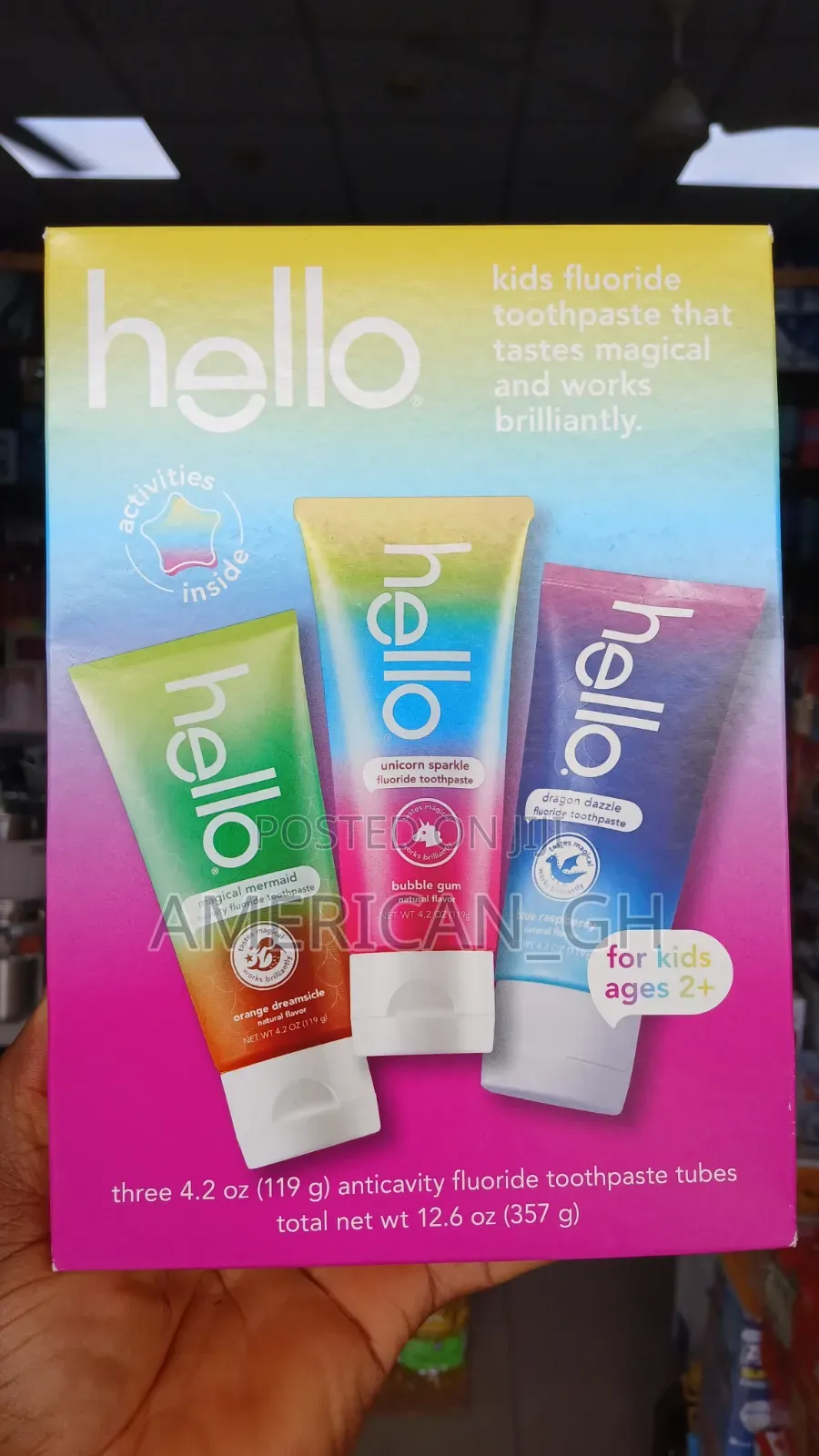 Hello Anticavity Fluoride Kids Toothpaste Paste, 3pack