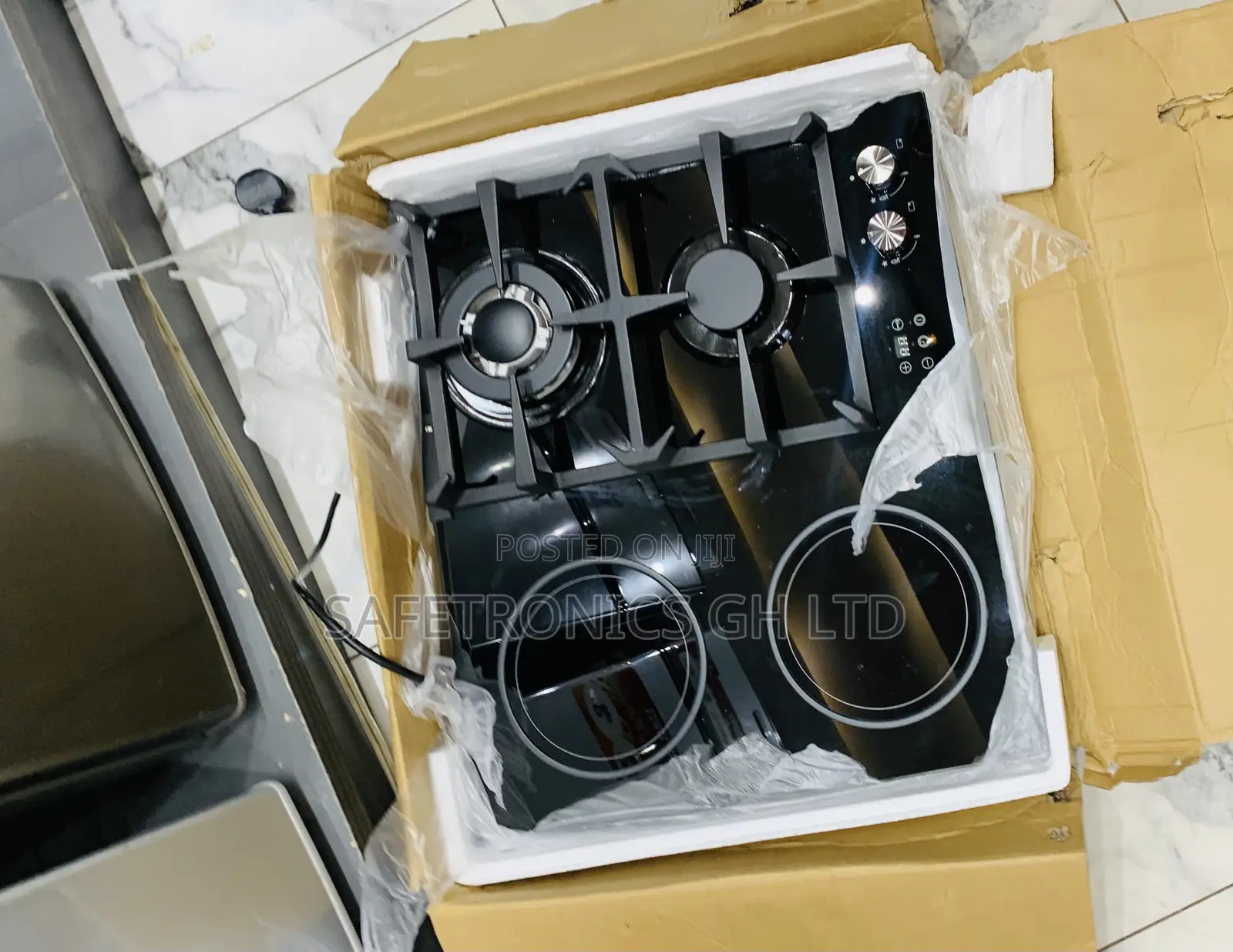 Fresh Sealed Kenwood Black Glass 2 Gas Burners and 2 Electric Hob