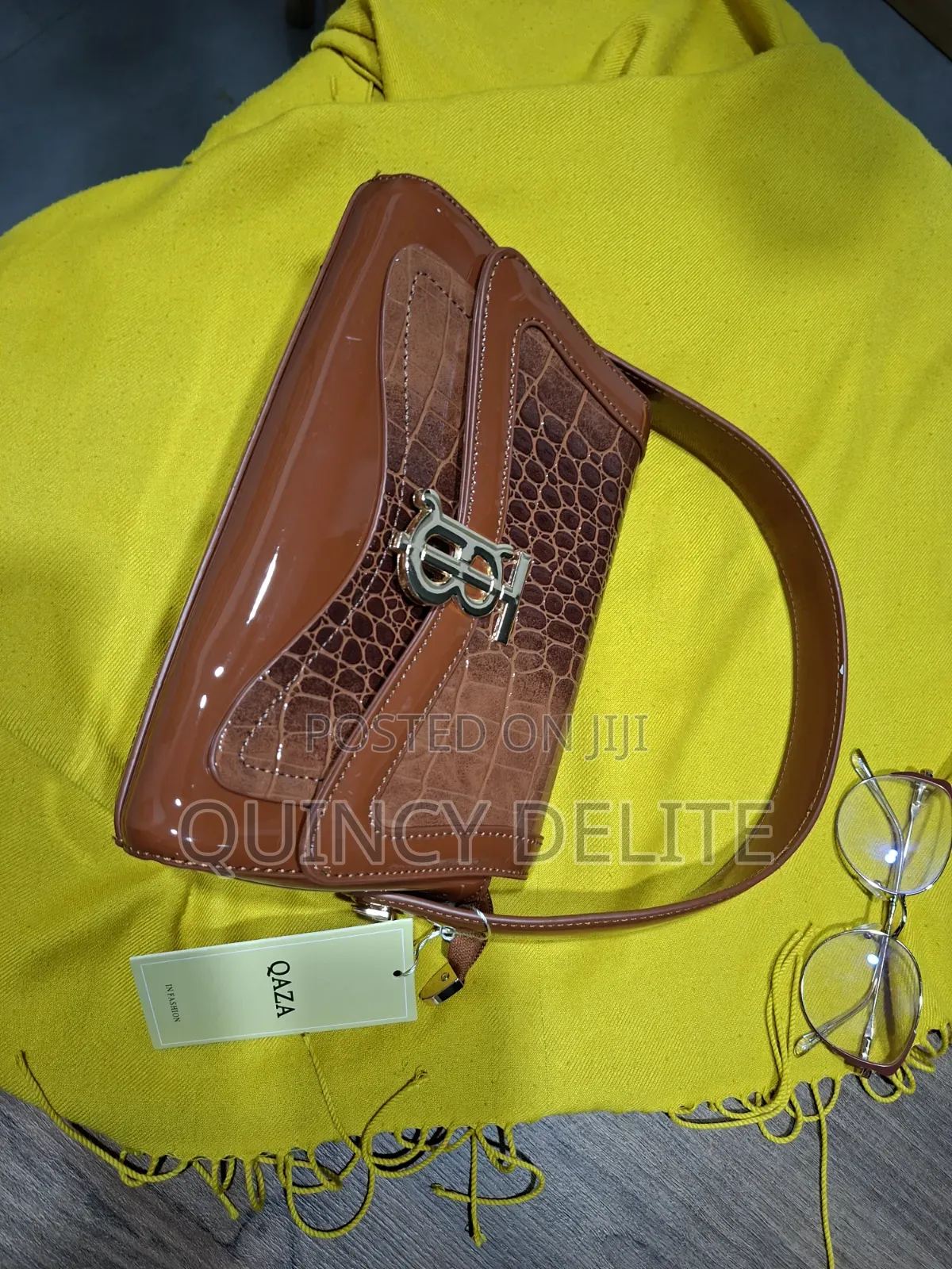 Glossy Brown Ladies Qaza Handbag