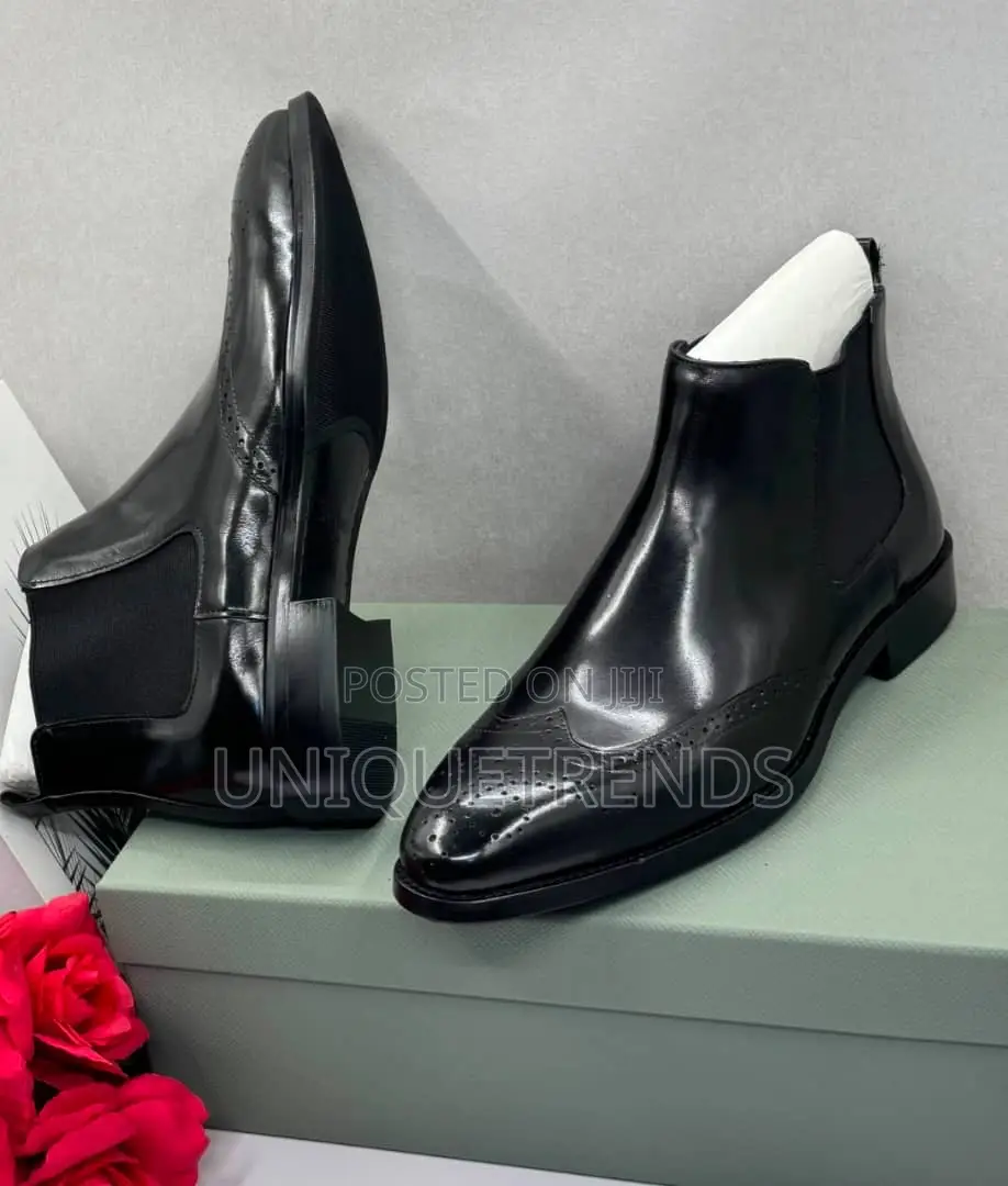 Berluti Leather Brogue Chelsea Boots (Black)