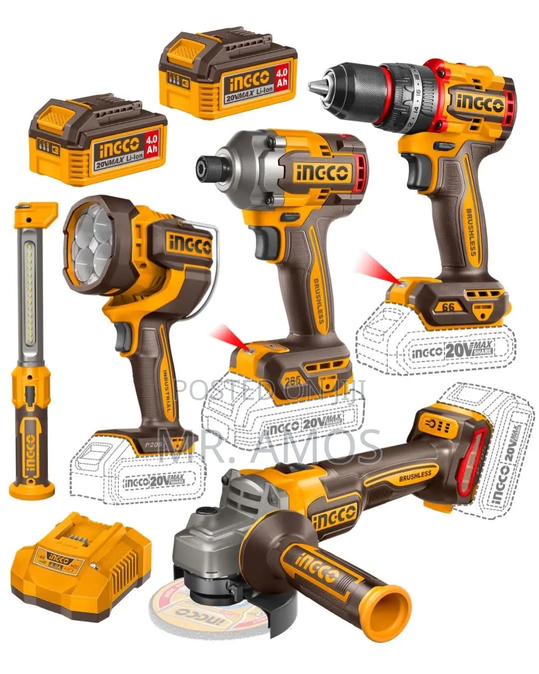 5 PCs Cordless Combo Tools Kit With 47PCs Accessories Set -COSLI250692
