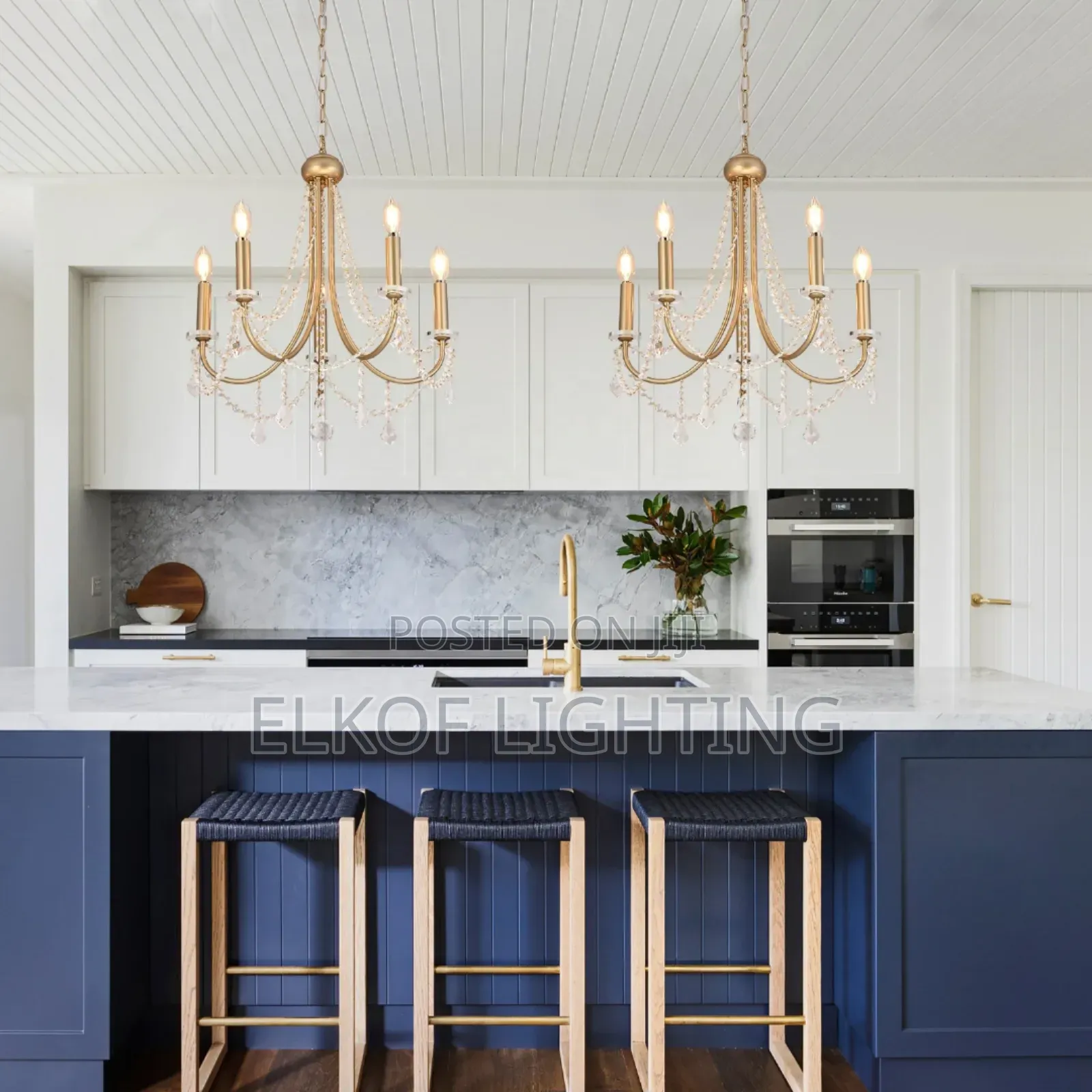 Curved Arm Chandelier Crystal Gold
