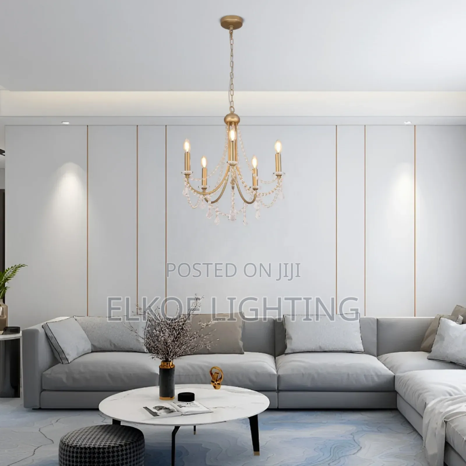 Curved Arm Chandelier Crystal Gold