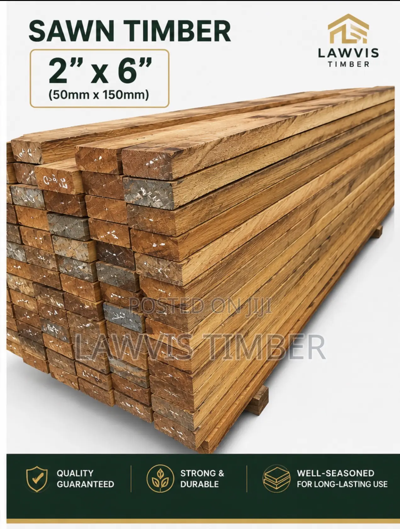 2” × 6” Rough Sawn Hardwood Timber for Roofing Construction