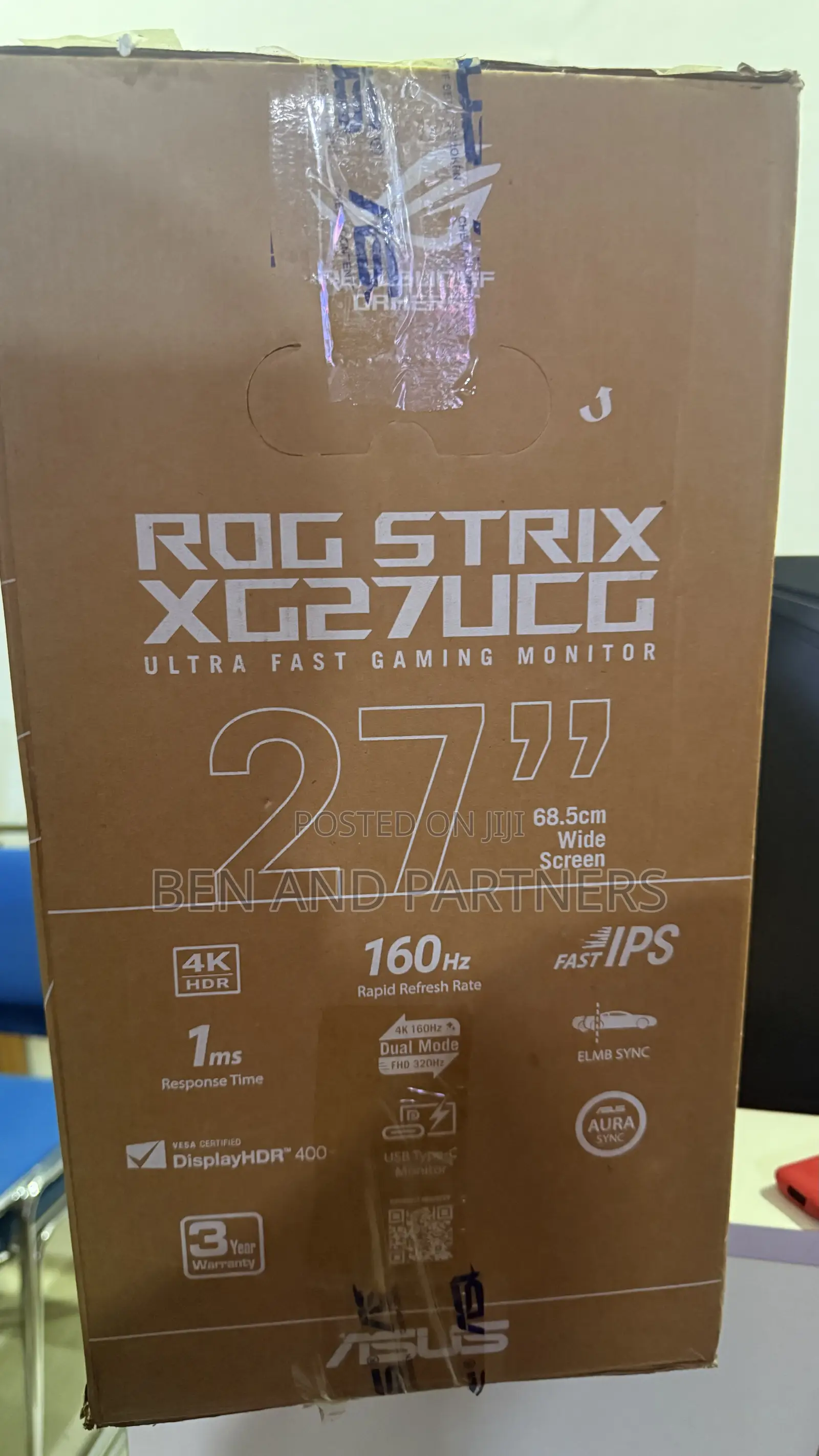 ASUS Rog 27”, Uhd , Ips, 160hz, 1ms, Dual Mode Gaming Monitors