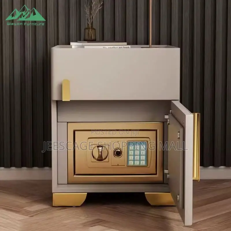 Stylish Nightstand With Hidden Safe Wireless Charging LED Modern Table