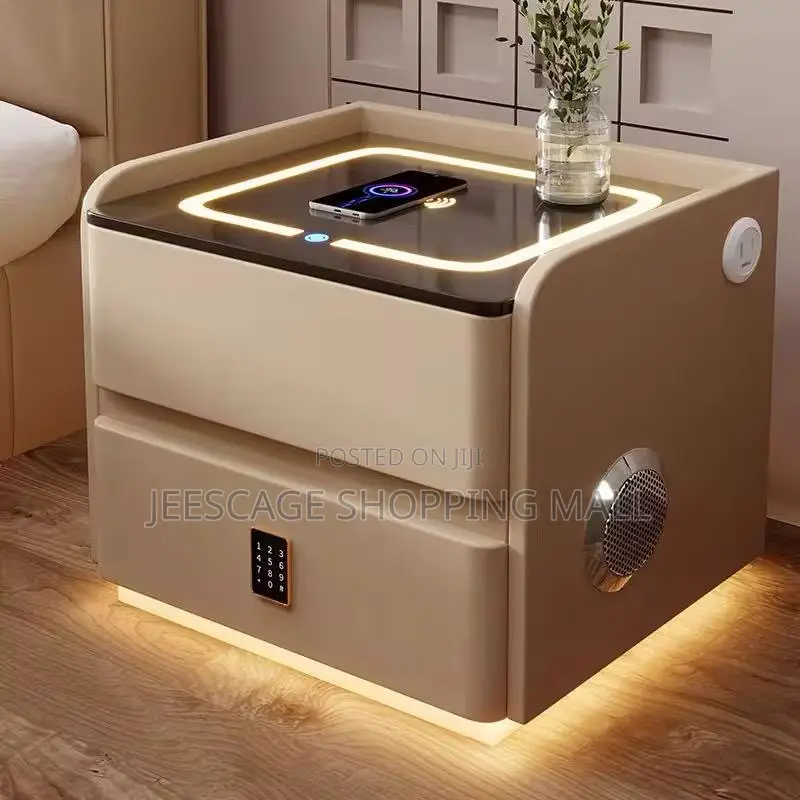 Smart Bedside Table Wireless Charging, Bluetooth Speaker Digital Lock