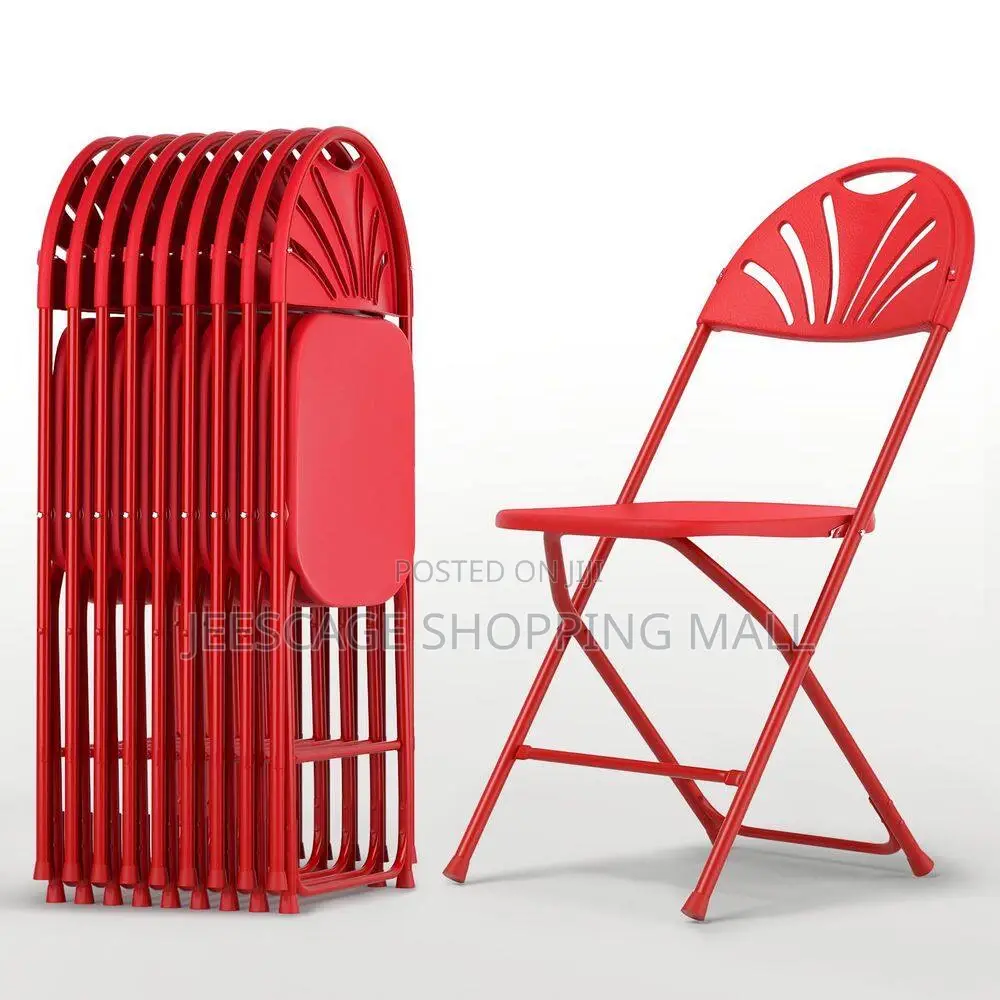 Plastic Fan-Back Folding Chair (Red Black)