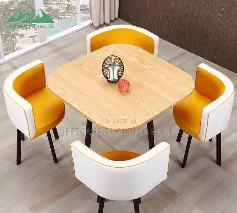 Compact 4-Seater Dining Set With Marble-Look Table and Nesting Chairs