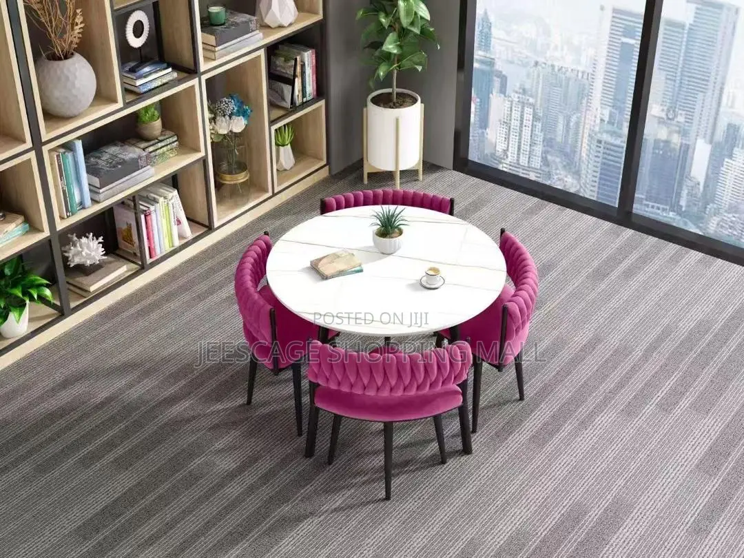 New Different Modern Faux Marble Dining Table Set With 4 Velvet Chairs