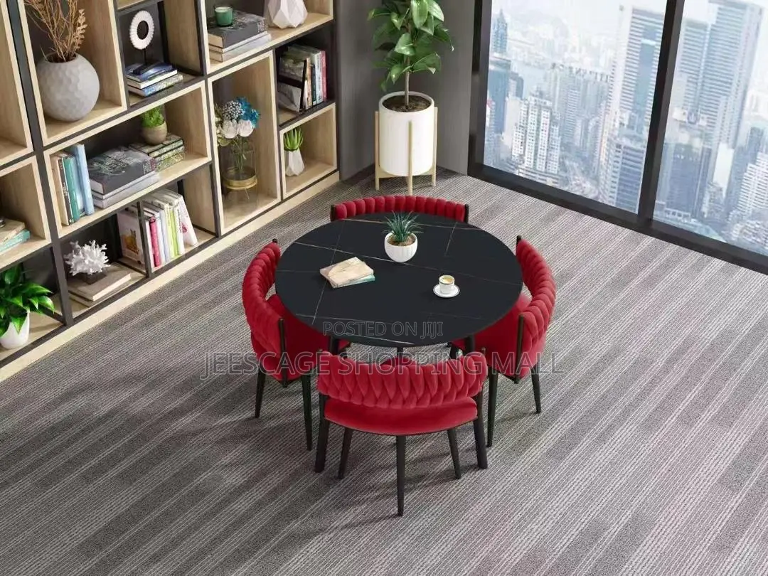 New Different Modern Faux Marble Dining Table Set With 4 Velvet Chairs