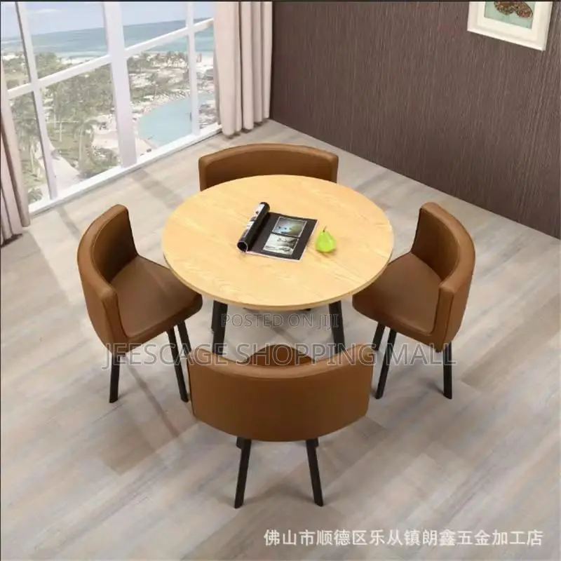 The Modern Square Dining Table Set With 4 Orange Upholstered Chairs