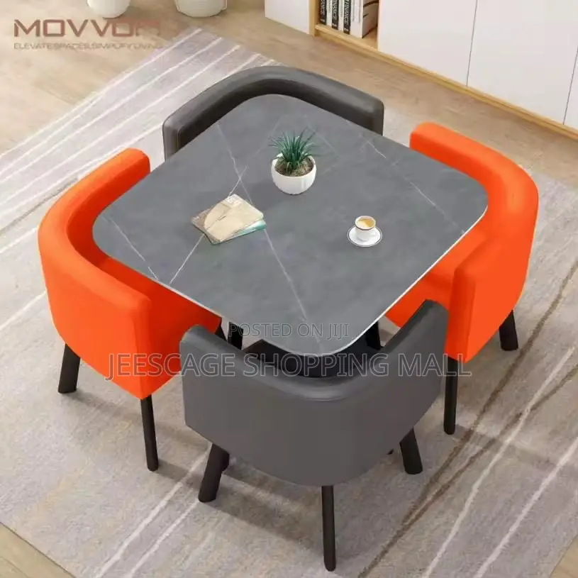 The Modern Square Dining Table Set With 4 Orange Upholstered Chairs