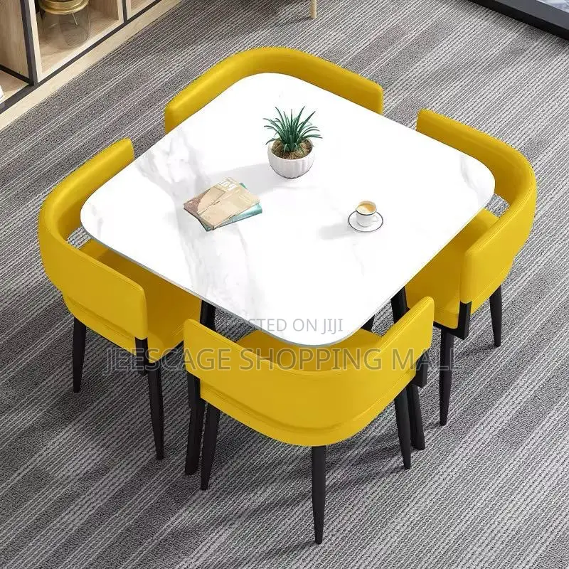The Modern Square Dining Table Set With 4 Orange Upholstered Chairs