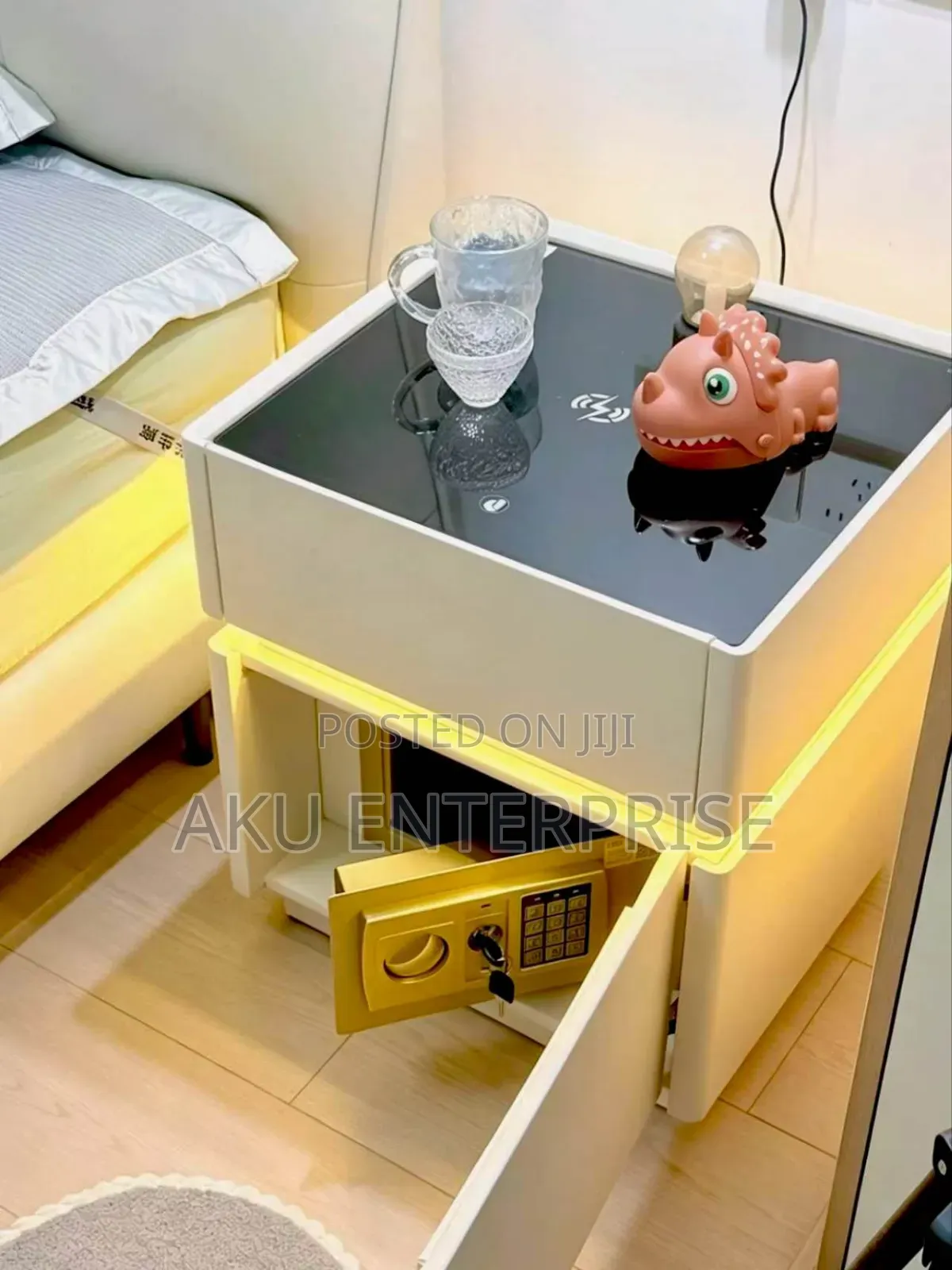 Smart Bedside Table, Built-in Safe Smart • Secure • Modern • Luxury