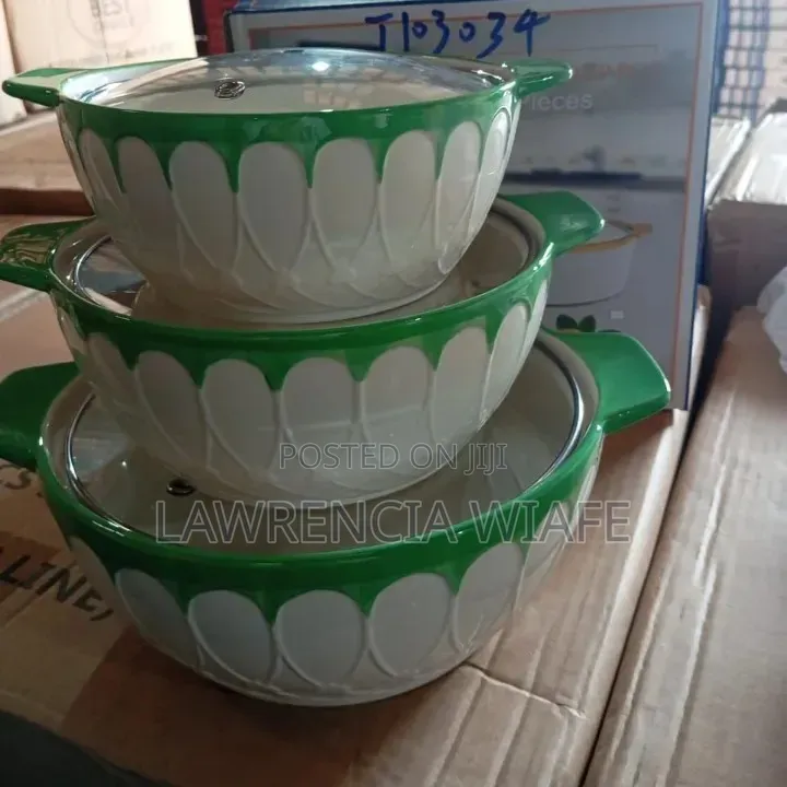 3pcs Ceramic Bowls With Glass Lid