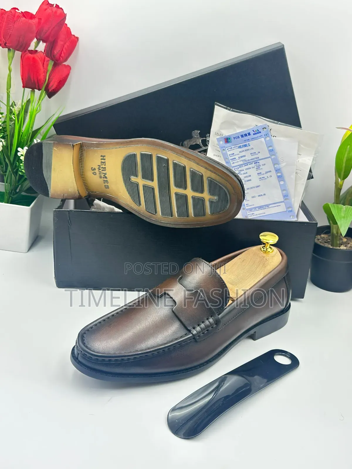 Quality Hermes Coffee Brown Men's Leather Loafers Shoes
