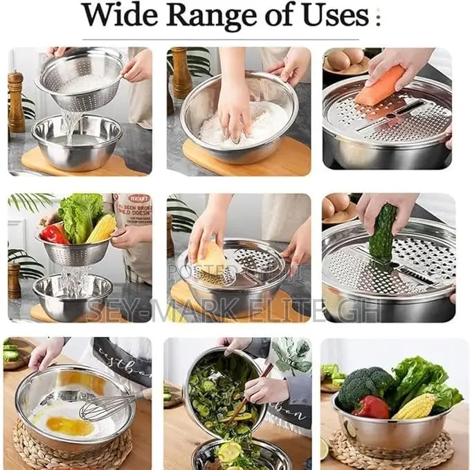 Multipurpose Stainless Strainer Bowl With Grater