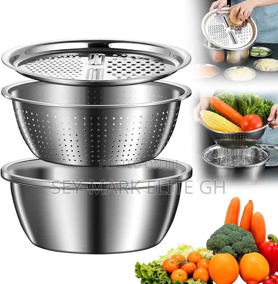 Multipurpose Stainless Strainer Bowl With Grater